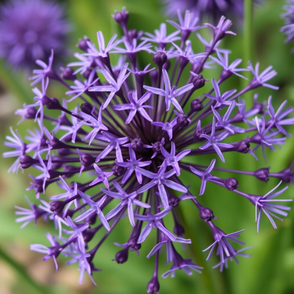 Czosnek Krzysztofa (Allium christophii) z charakterystycznymi ażurowymi kwiatostanami w kształcie gwiazd