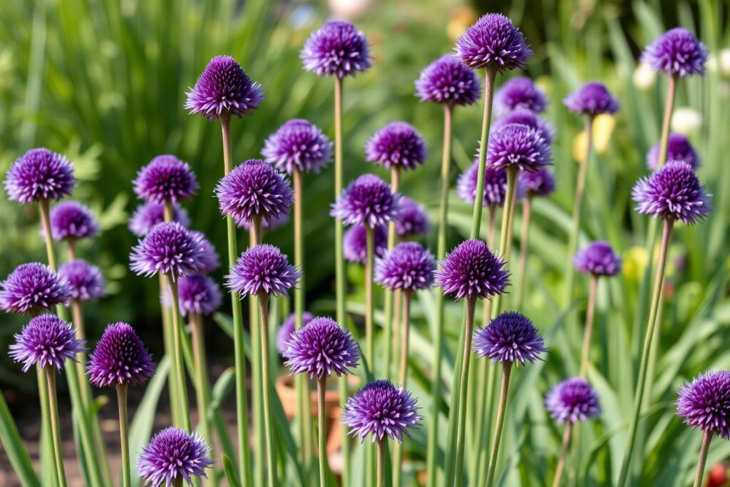 Czosnek ozdobny odmiany Allium Purple Rain w pełnym kwitnieniu Czosnek ozdobny odmiany Allium Purple Rain w pełnym kwitnieniu