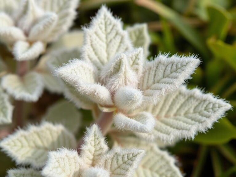 Czyściec wełnisty kompozycje - zbliżenie na srebrzyste, puszyste liście rośliny