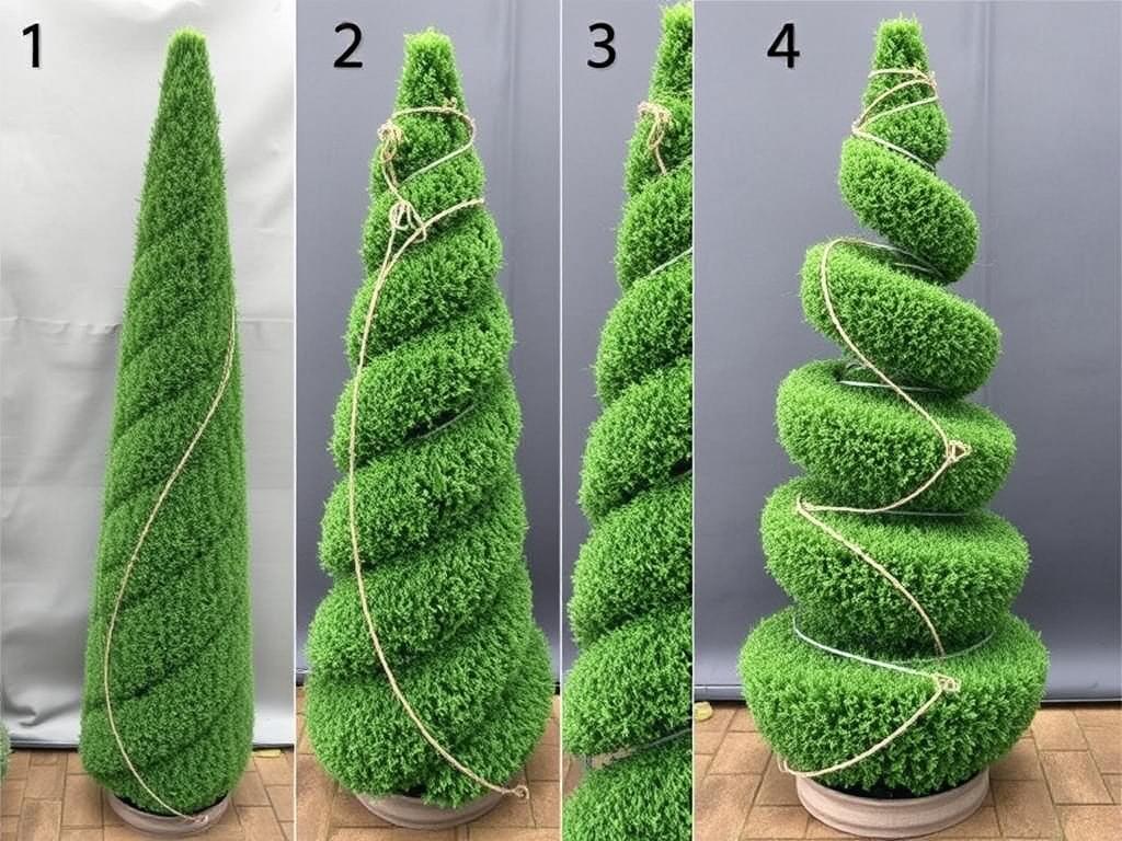 Etapy formowania tui w spiralę - topiary co to