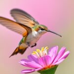 Fruczak gołąbek zawisający nad kwiatem, przypominający kolibra