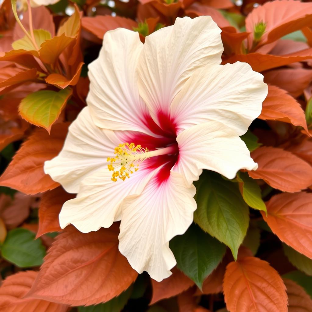 Hibiskus bagienny 'Kopper King' z kremowo-różowymi kwiatami
