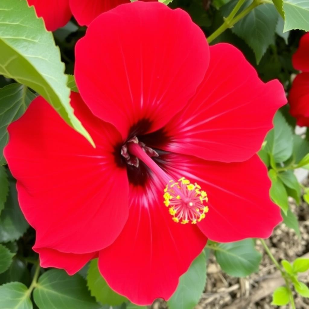 Hibiskus bagienny 'Luna Red' z intensywnie czerwonymi kwiatami