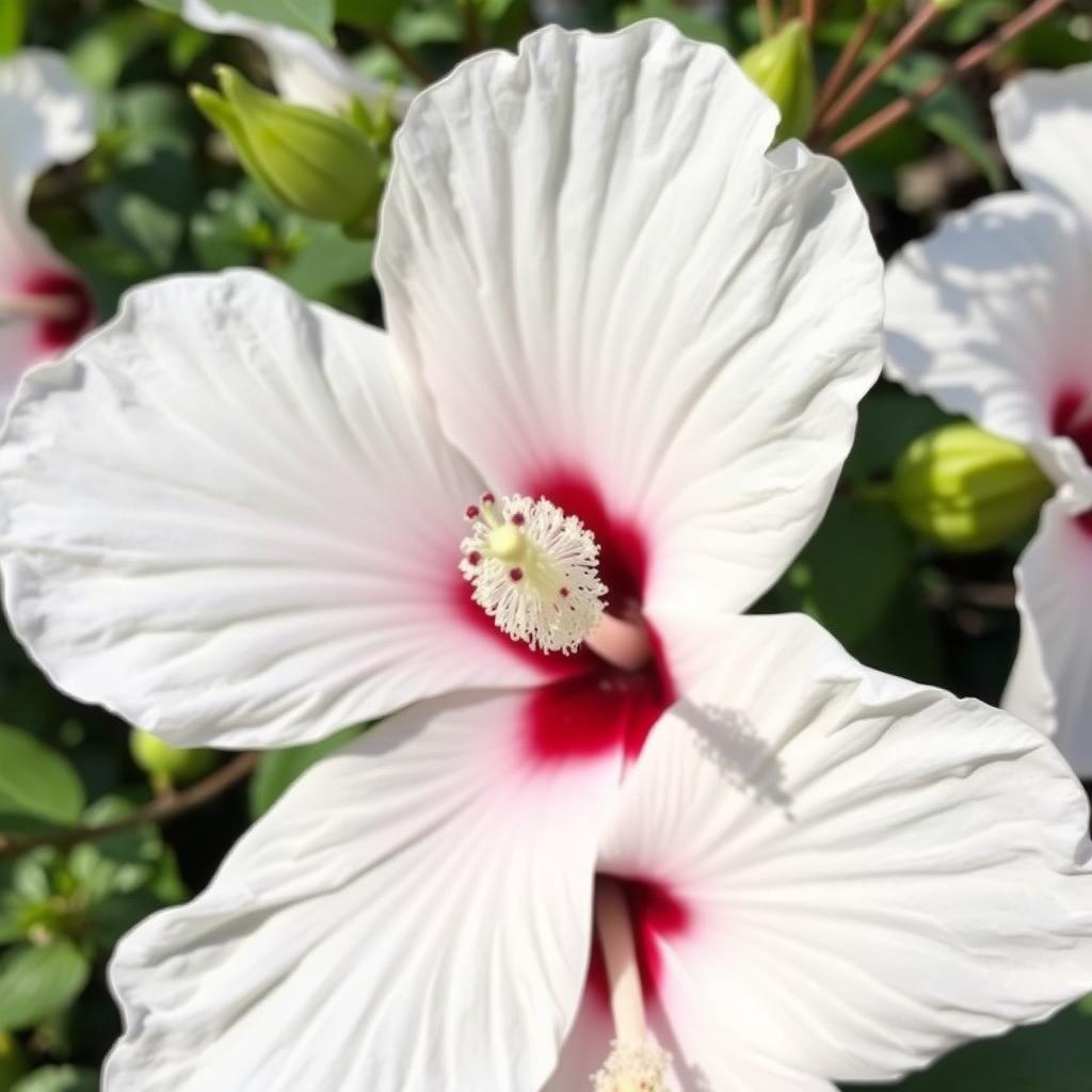 Hibiskus bagienny 'Luna White' z czystobiałymi kwiatami