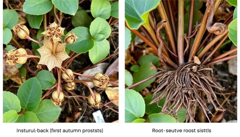 Hibiskus bagienny po pierwszych przymrozkach jesiennych