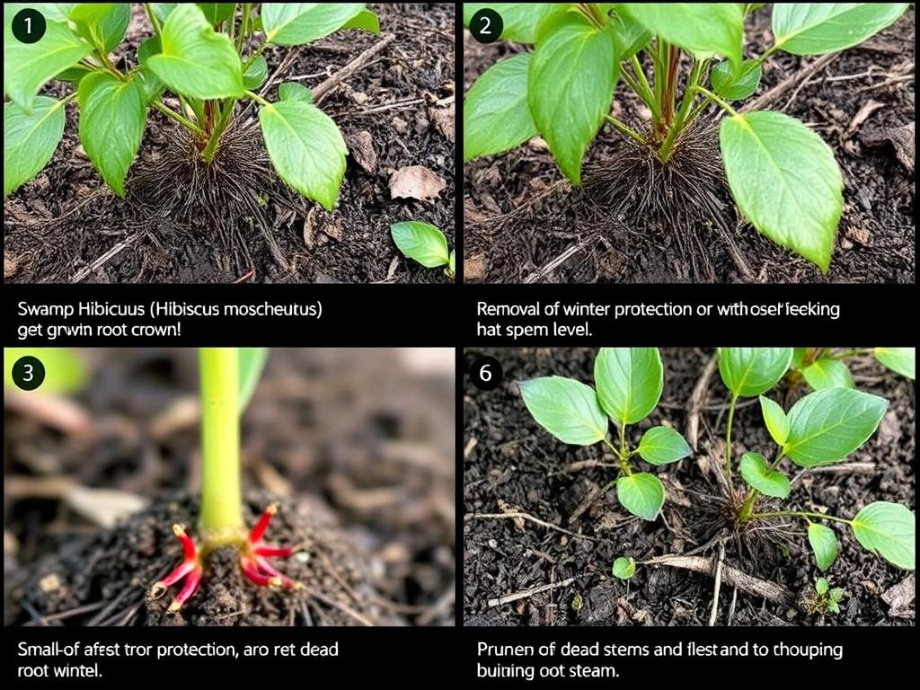 Hibiskus bagienny po zimie - pierwsze oznaki wzrostu wiosną
