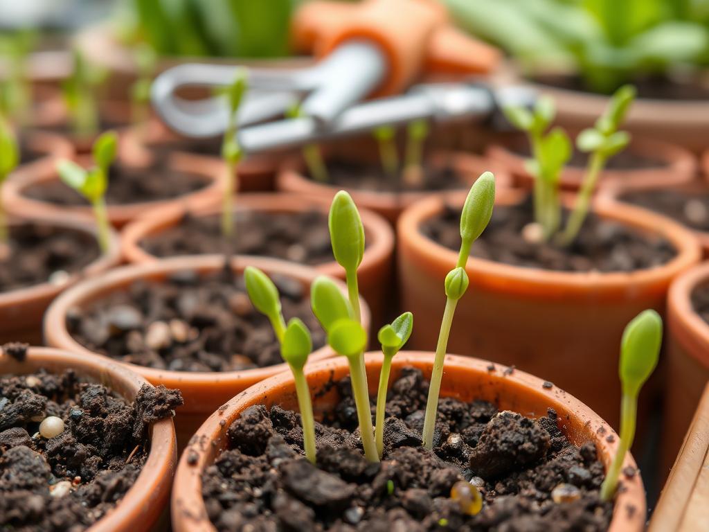 Kiełkujące nasiona szałwii omszonej w doniczce z ziemią Kiełkujące nasiona szałwii omszonej w doniczce z ziemią