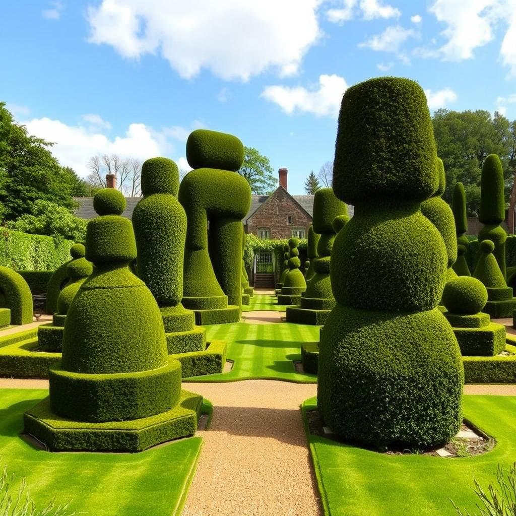 Klasyczne topiary w ogrodach Levens Hall w Anglii - topiary co to