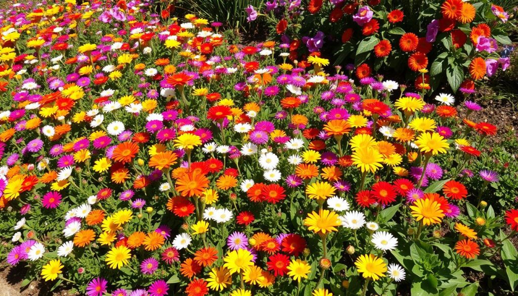 Kolorowe rośliny okrywowe na słonecznym stanowisku w ogrodzie