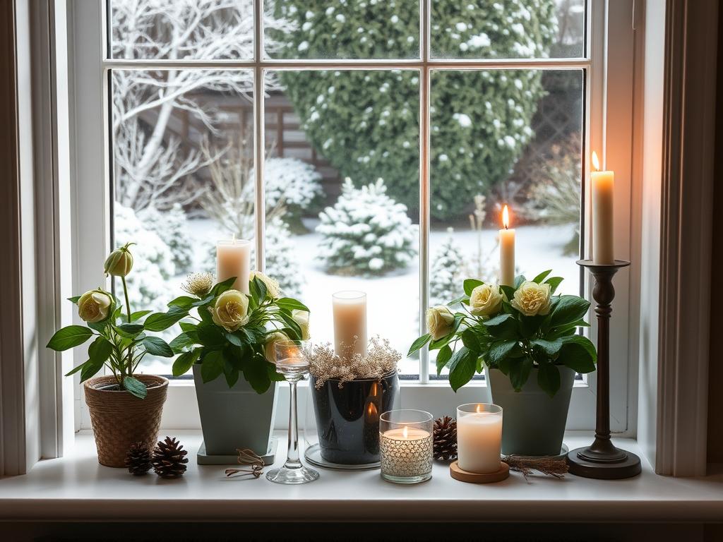 Kompozycja z ciemierników w doniczkach na parapecie okiennym Kompozycja z ciemierników w doniczkach na parapecie okiennym