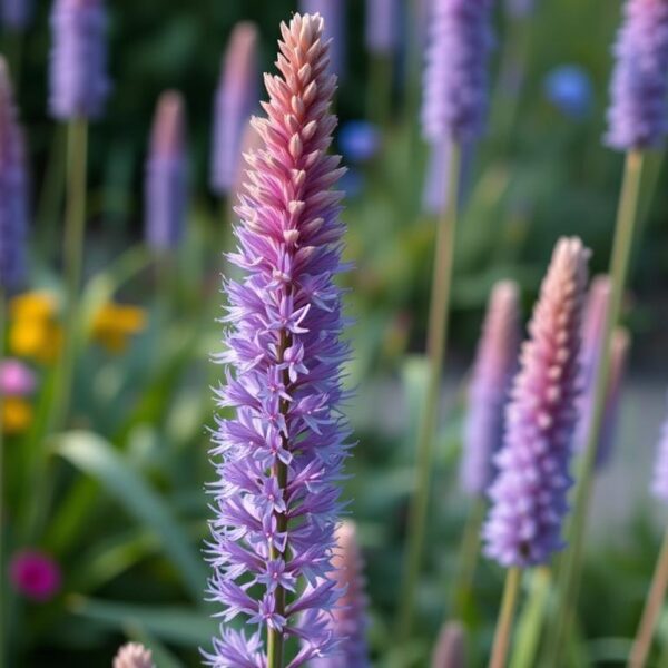 Liatra kłosowa kompozycje w ogrodzie z fioletowymi kwiatostanami