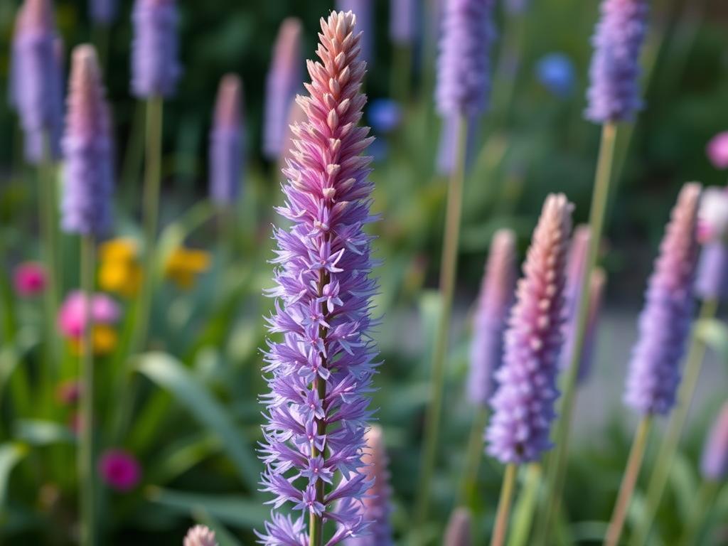 Liatra kłosowa kompozycje w ogrodzie z fioletowymi kwiatostanami