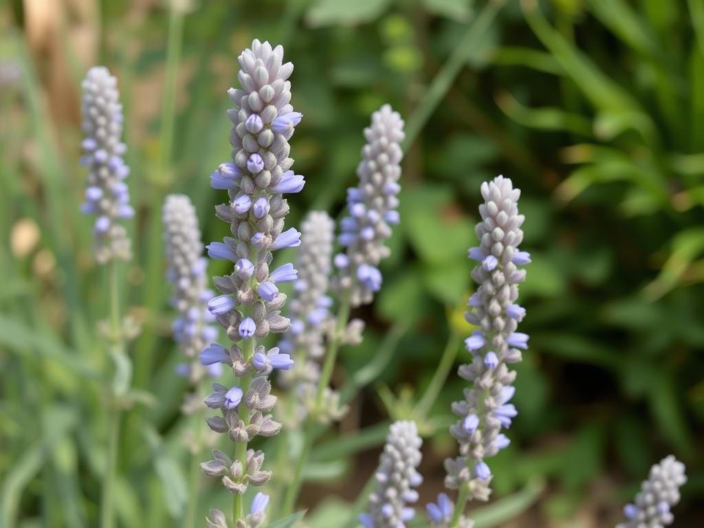 Perowskia russian sage w pełnym kwitnieniu pokazująca charakterystyczne fioletowo-niebieskie kwiatostany i srebrzysto-zielone liście