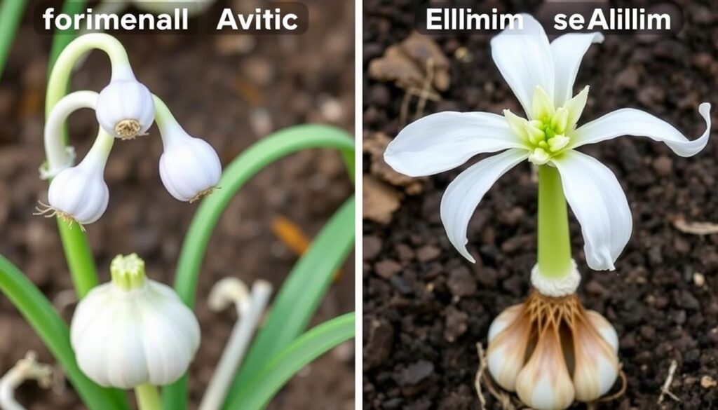 Porównanie czosnku ozdobnego i jadalnego po przekwitnięciu Porównanie czosnku ozdobnego i jadalnego po przekwitnięciu