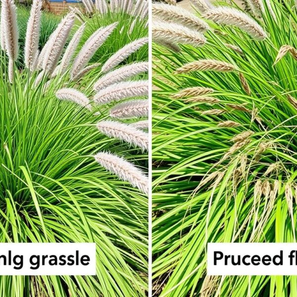 Porównanie przyciętych i nieprzyciętych traw ozdobnych na wiosnę