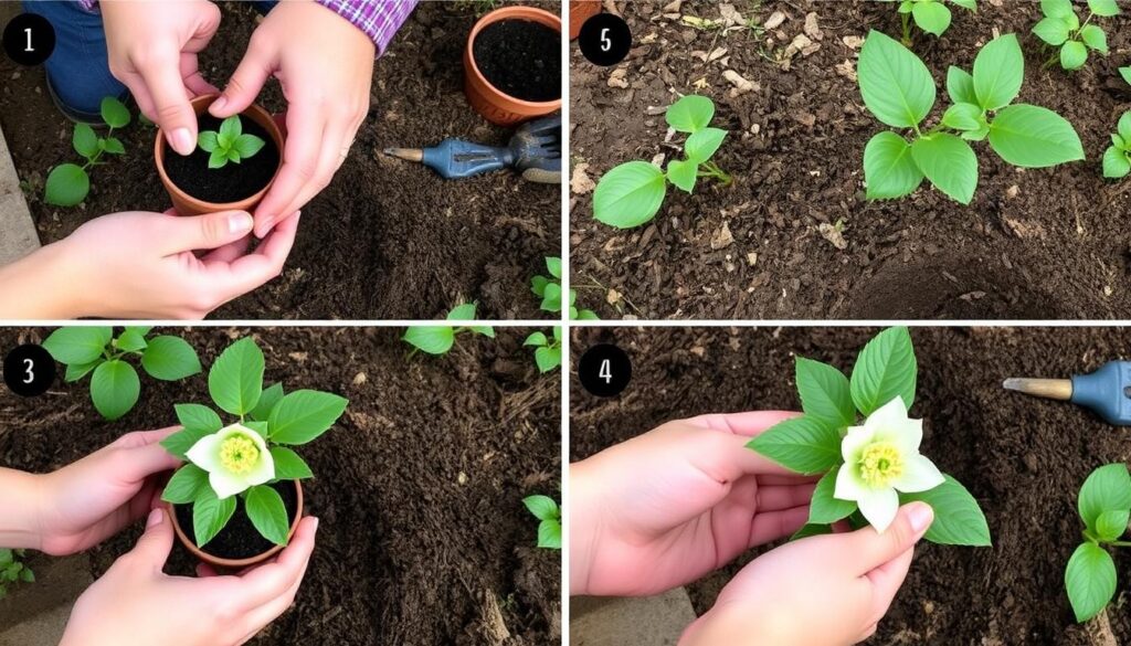 Proces przesadzania ciemiernika z doniczki do ogrodu Proces przesadzania ciemiernika z doniczki do ogrodu