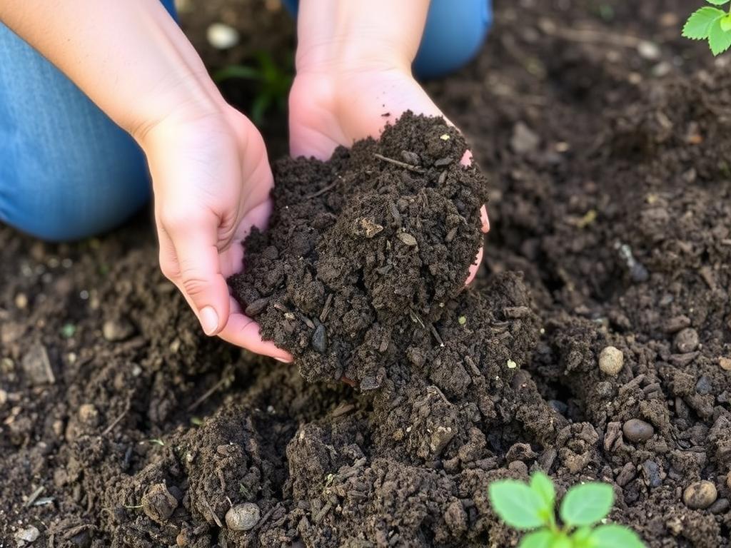 Proces wzbogacania gleby kompostem przed sadzeniem drzewek owocowych