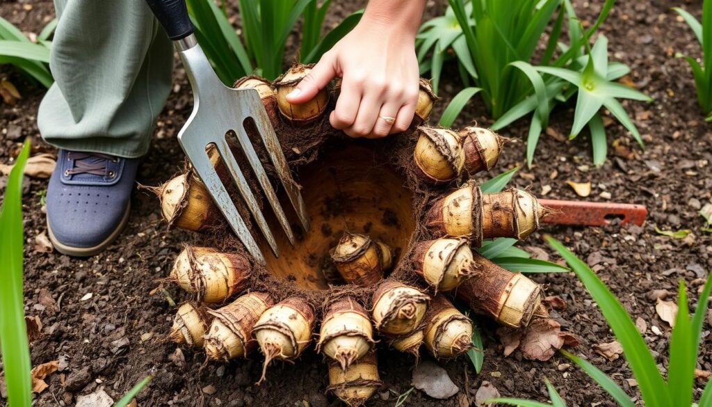 Przesadzanie irysów kłączowych - wykopywanie i dzielenie kępy Przesadzanie irysów kłączowych - wykopywanie i dzielenie kępy