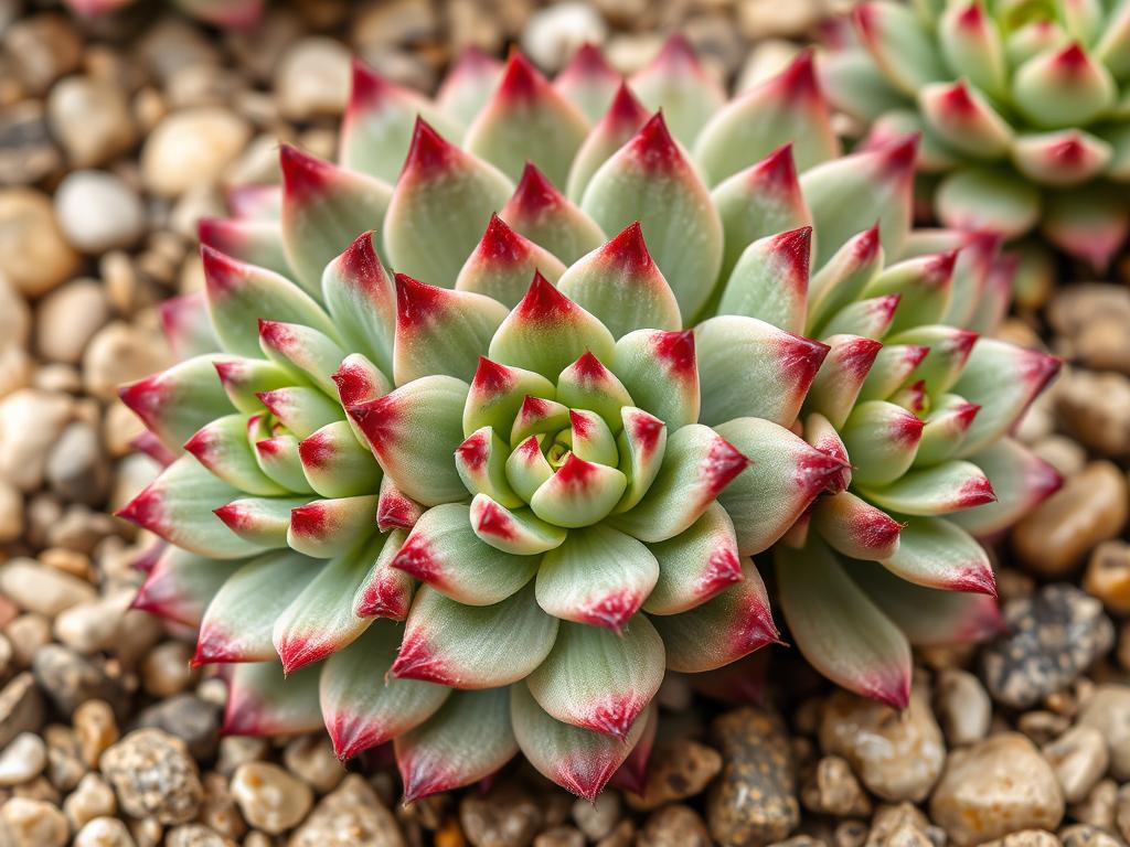 Rojnik karpacki z charakterystycznymi zielonymi rozetami w ogrodzie skalnym Rojnik karpacki z charakterystycznymi zielonymi rozetami w ogrodzie skalnym