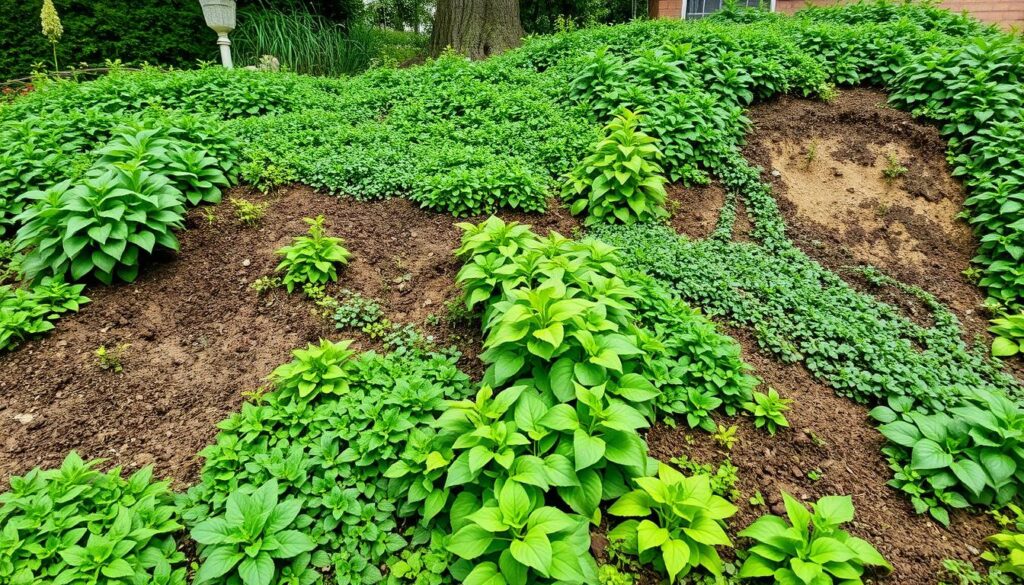 Rośliny pnące i płożące na skarpie w ogrodzie