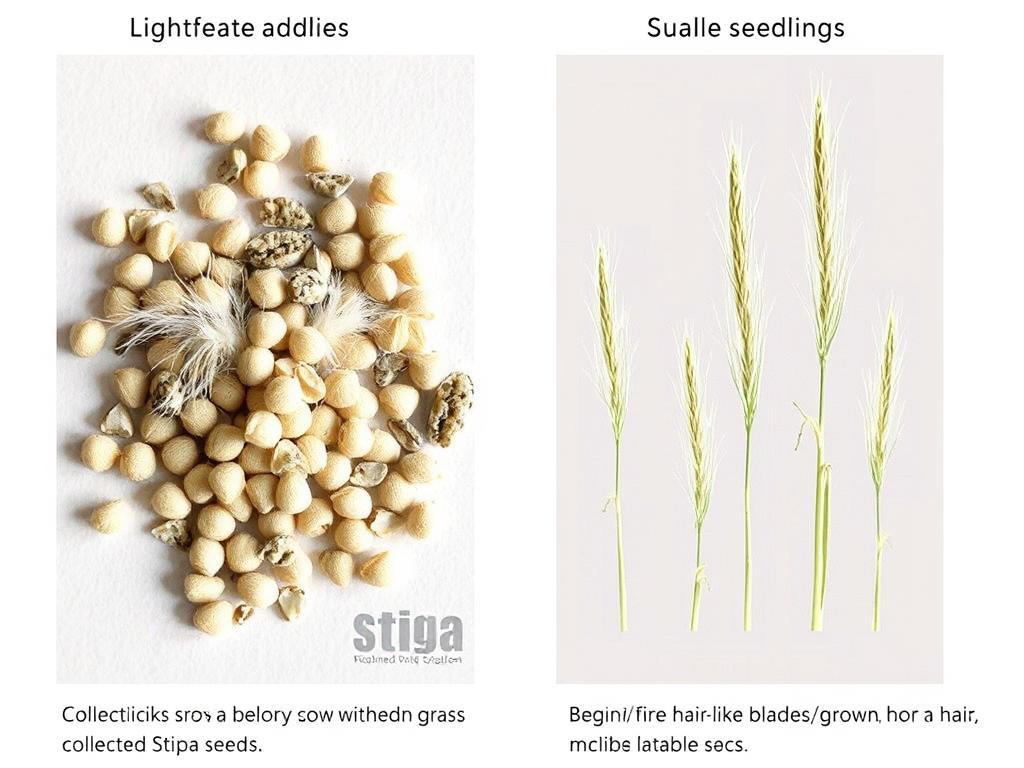 Rozmnażanie ostnicy - nasiona ostnicy gotowe do wysiewu oraz młode siewki Rozmnażanie ostnicy - nasiona ostnicy gotowe do wysiewu oraz młode siewki