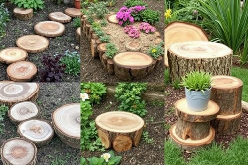 Różnorodne zastosowania plastrów drewna jako elementy dekoracyjne w ogrodzie