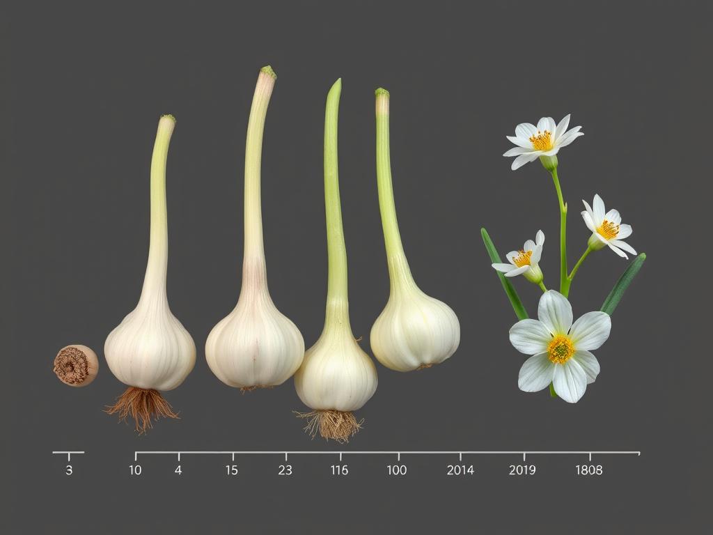 Rozwój czosnku ozdobnego od nasiona do kwitnącej rośliny Rozwój czosnku ozdobnego od nasiona do kwitnącej rośliny