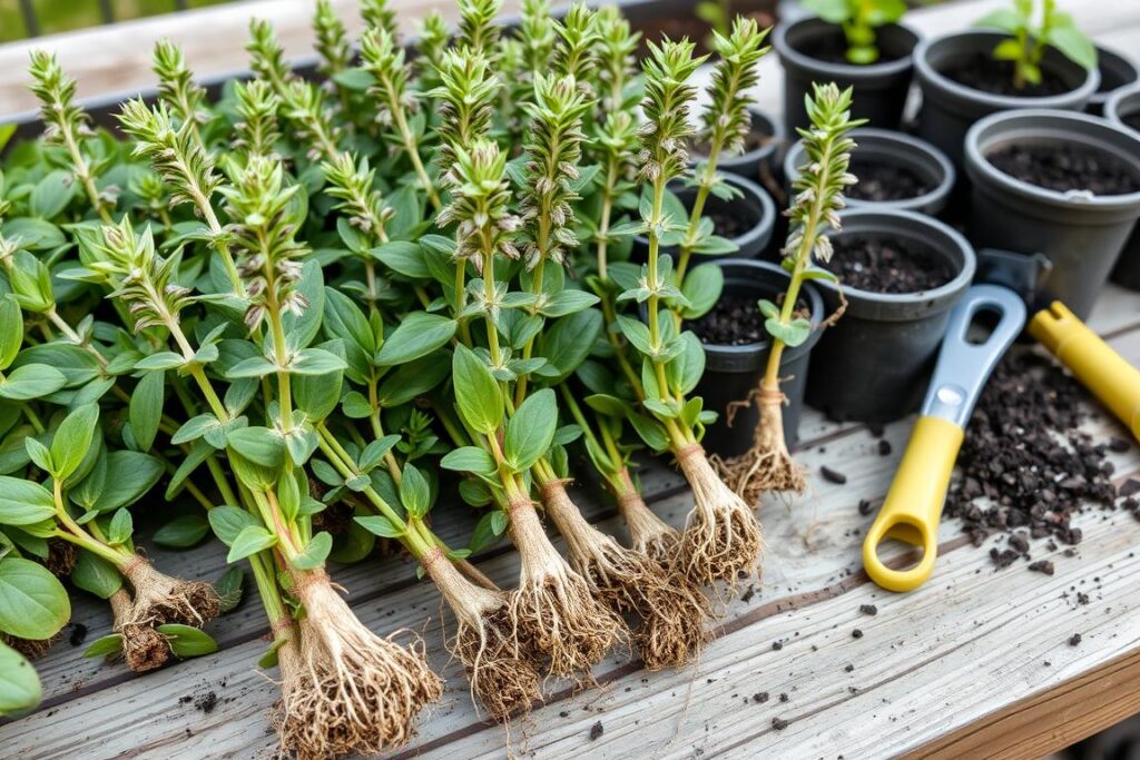 Sadzonki szałwii omszonej przygotowane do posadzenia w ogrodzie Sadzonki szałwii omszonej przygotowane do posadzenia w ogrodzie