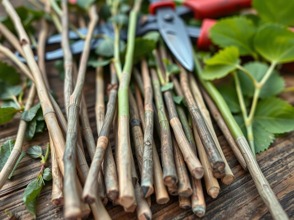 Sadzonki zdrewniałe przygotowane do sadzenia - patyki z krzewów ligustru i hortensji