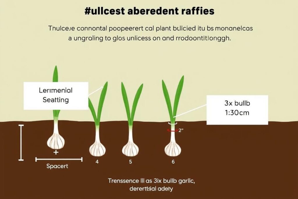 Schemat prawidłowego sadzenia cebulek czosnku ozdobnego z oznaczeniem głębokości i odstępów
