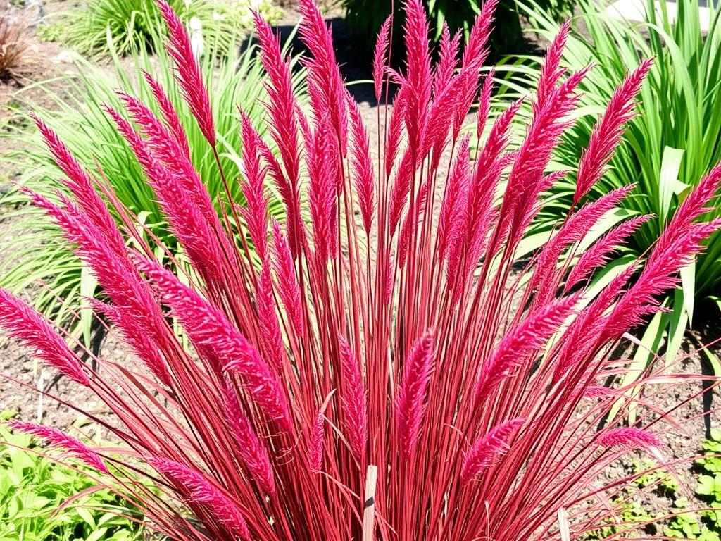 Trawa Red Baron (Imperata cylindrica) w ogrodzie Trawa Red Baron (Imperata cylindrica) w ogrodzie