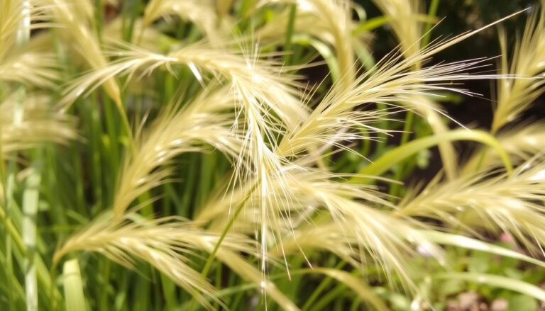 Trawa ostnica przycinanie - kępa ostnicy cieniutkiej (Stipa tenuissima) falująca na wietrze w ogrodzie