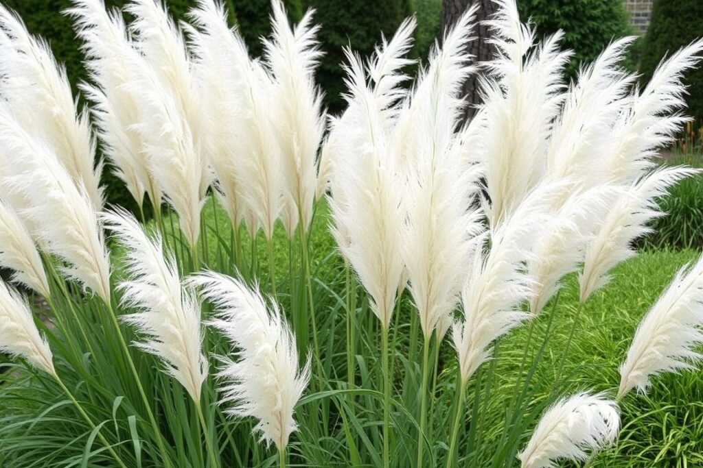 Trawa pampasowa z charakterystycznymi puszystymi kwiatostanami Trawa pampasowa z charakterystycznymi puszystymi kwiatostanami