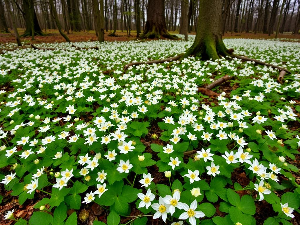 Zawilec gajowy kwitnący pod drzewami jako kwiat który nie lubi słońca Zawilec gajowy kwitnący pod drzewami jako kwiat który nie lubi słońca