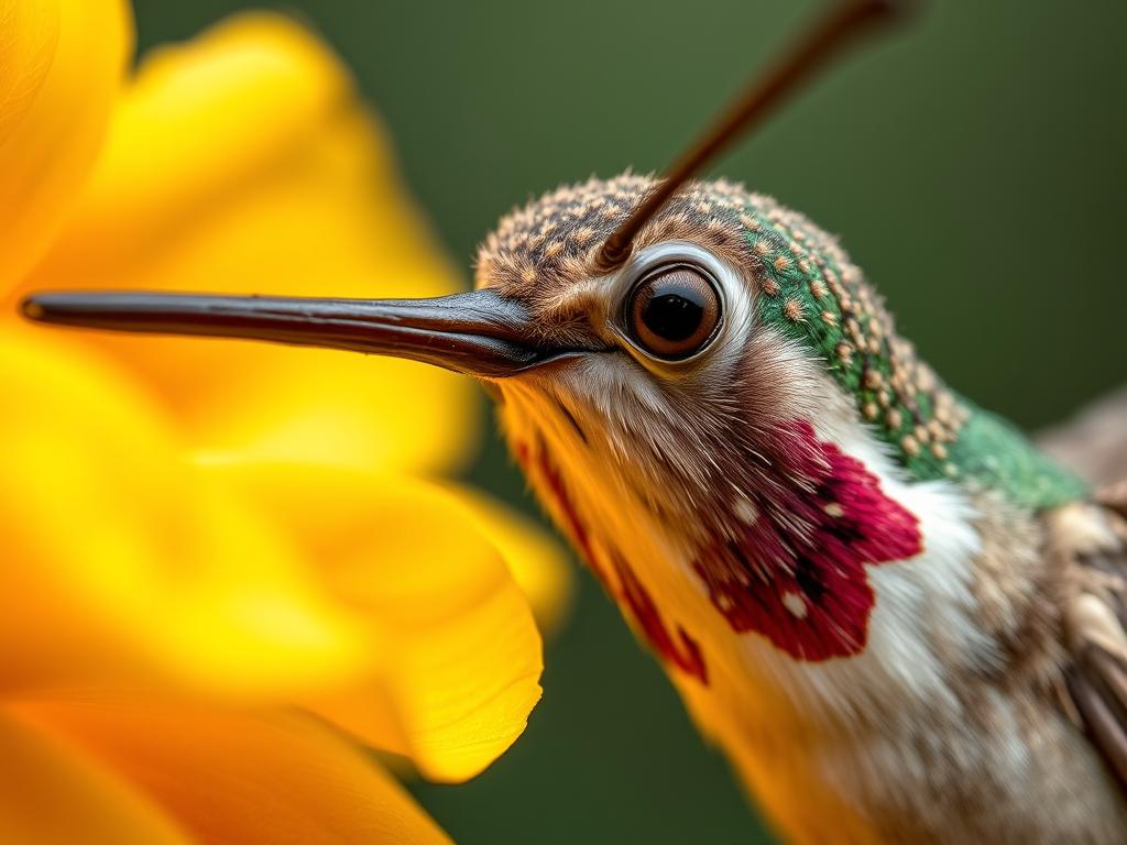 Zbliżenie na fruczaka gołąbka z wysuniętą ssawką (trąbką) podczas pobierania nektaru Zbliżenie na fruczaka gołąbka z wysuniętą ssawką (trąbką) podczas pobierania nektaru