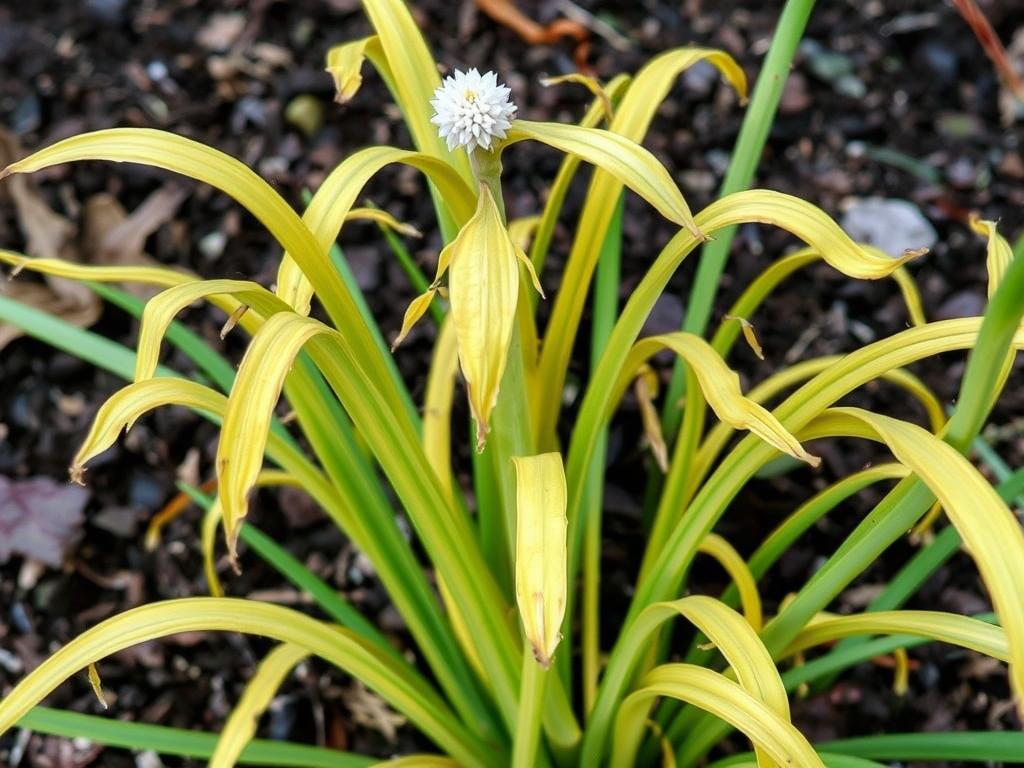 Żółknące liście czosnku ozdobnego po przekwitnięciu Żółknące liście czosnku ozdobnego po przekwitnięciu